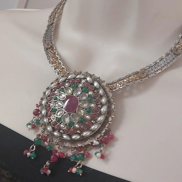 Traditional Indian Hasuli Hasli Necklace And Earrings Set - Picture 4 of 8